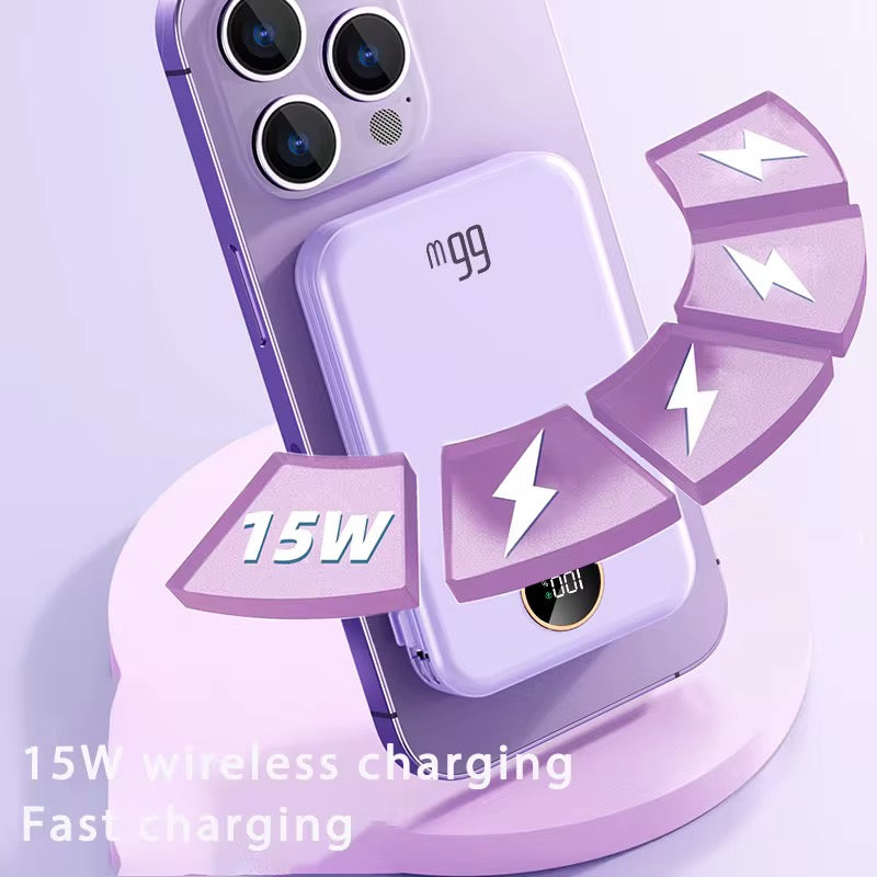 Magnetic 10000mAh Power Bank – 15W Wireless & 22.5W PD Fast Charging with Built-in Cables - NARA SPACE