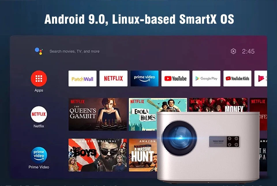 Ultra HD Projector with 4K and 8K Support, 1000 ANSI Lumens, Android 9.0, Wireless Screen Sharing - NARA SPACE