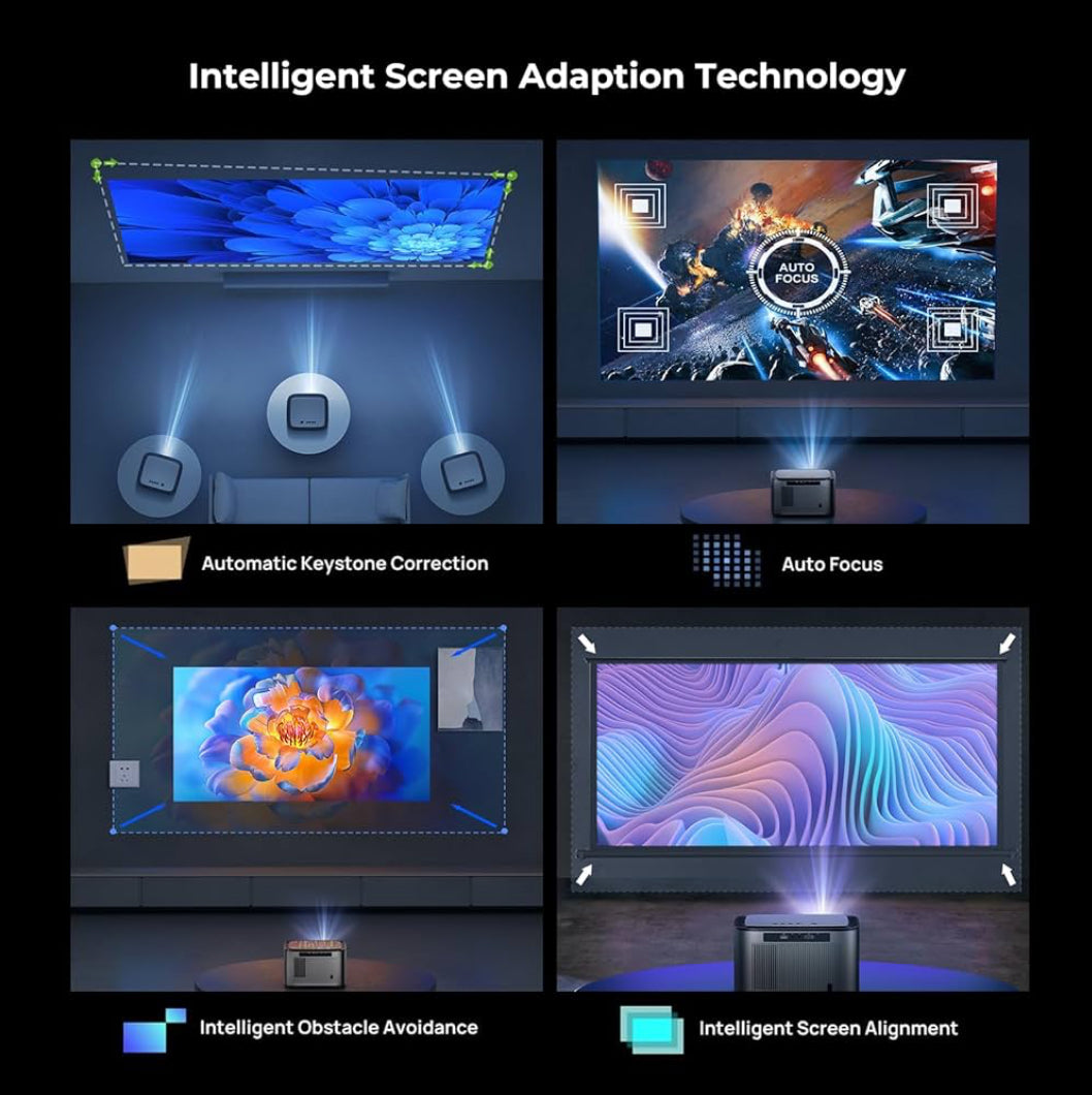 Ultra HD Projector with 4K and 8K Support, 1000 ANSI Lumens, Android 9.0, Wireless Screen Sharing - NARA SPACE
