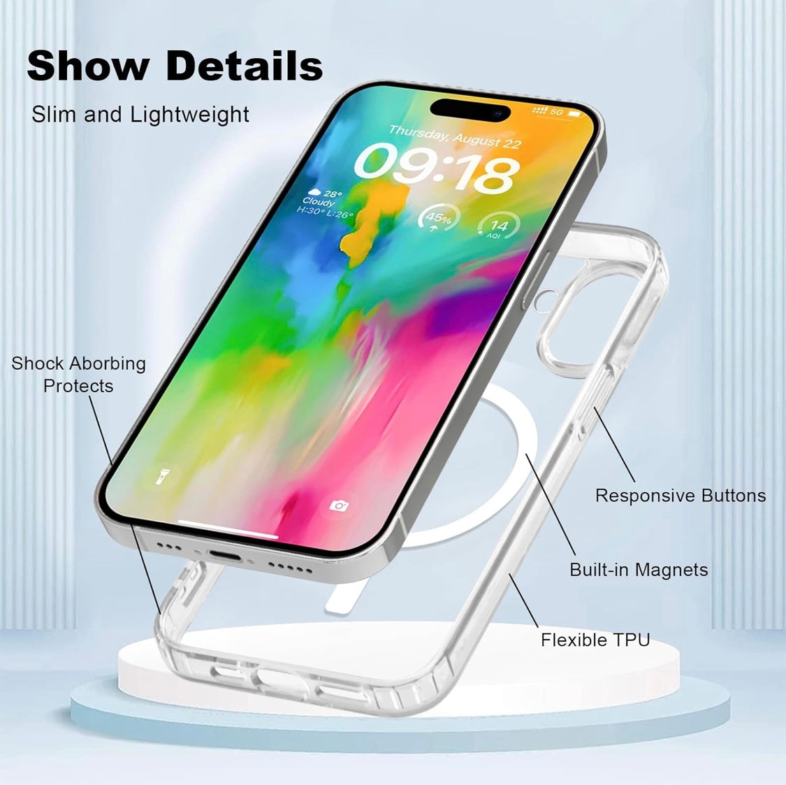 GEARMAX Magnetic iPhone 16 Case – Clear, Shockproof, MagSafe Compatible