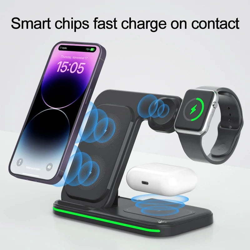 Foldable 15W Wireless Charger – 3-in-1 Charging Station - NARA SPACE