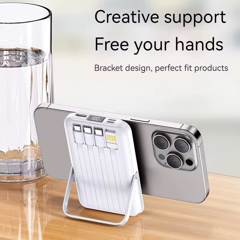 Magnetic 10000mAh Wireless Power Bank with Built-in Cables & Stand - NARA SPACE