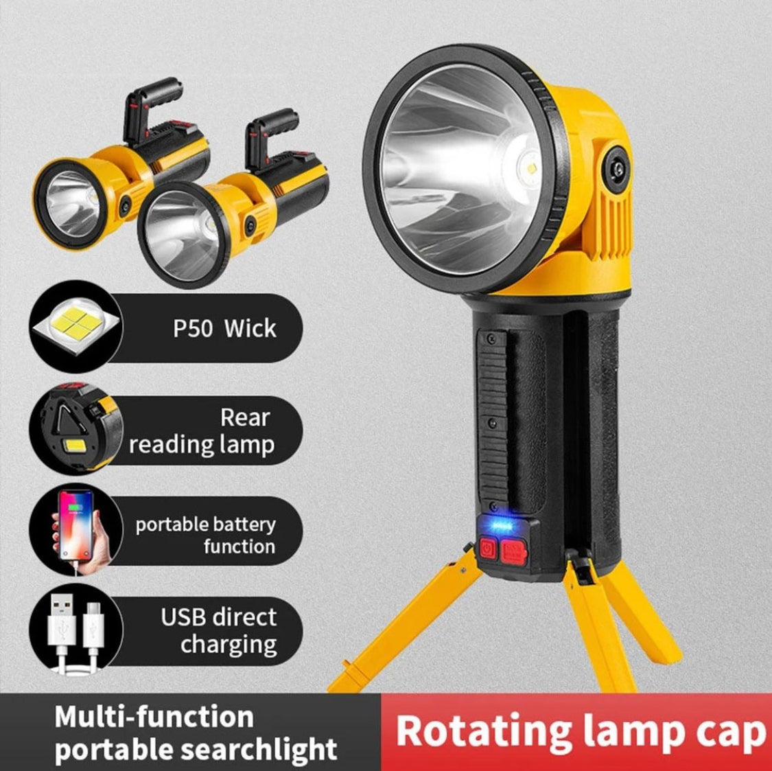 Rechargeable LED Work Flashlight with Power Bank – Multi-Function Searchlight for Camping, Car, and Emergency Use - NARA SPACE