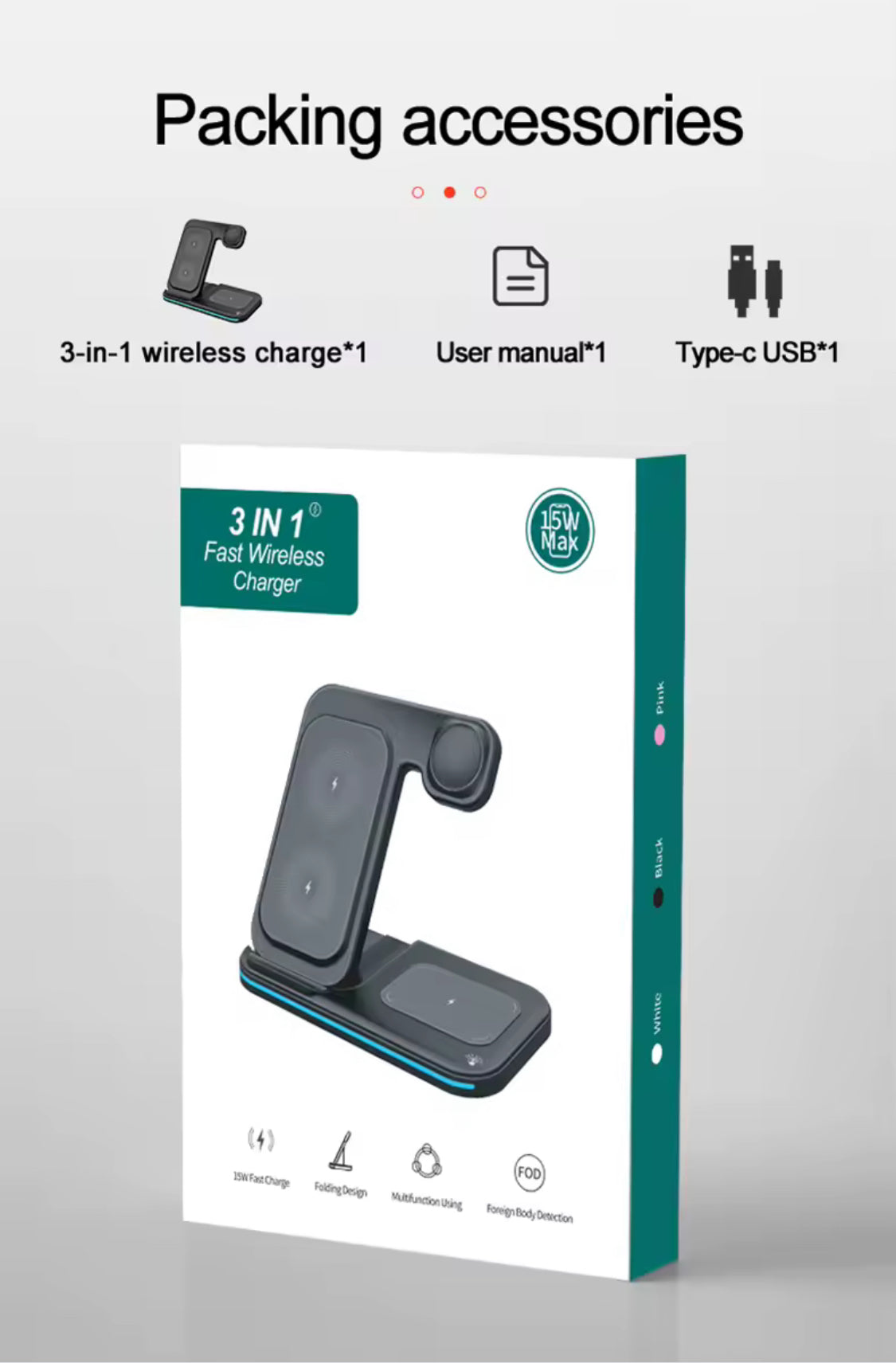Foldable 15W Wireless Charger – 3-in-1 Charging Station - NARA SPACE