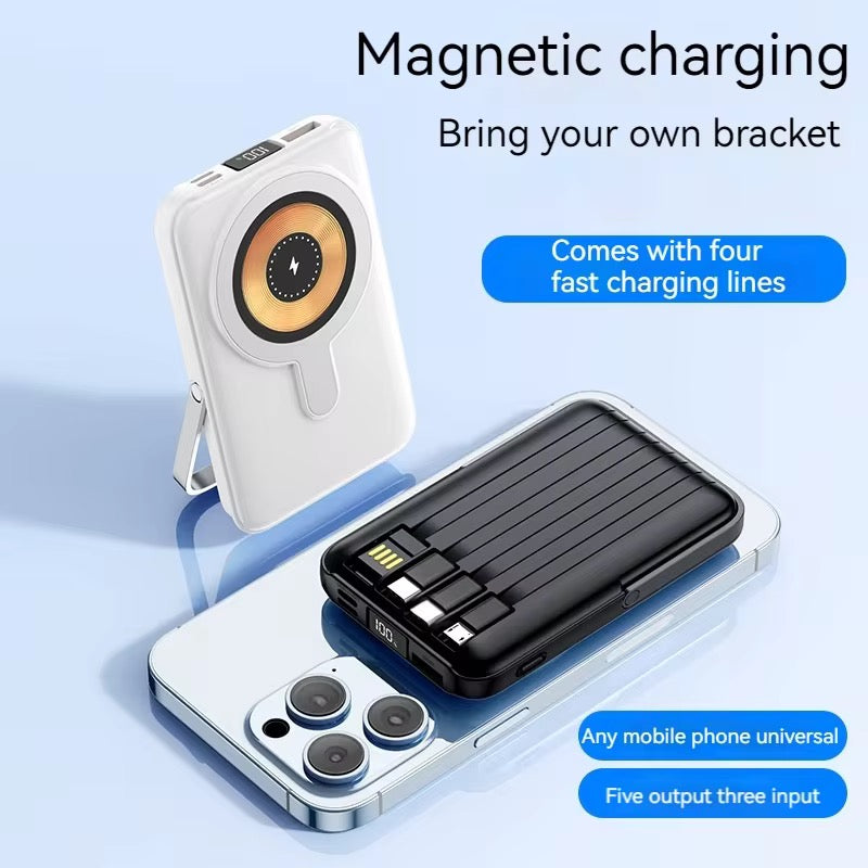 Magnetic 10000mAh Wireless Power Bank with Built-in Cables & Stand - NARA SPACE
