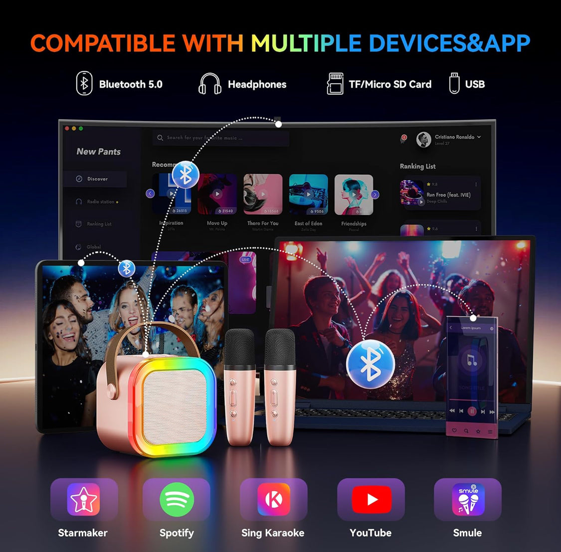 Portable Bluetooth Karaoke Microphone with Speaker – Wireless Handheld Machine - NARA SPACE