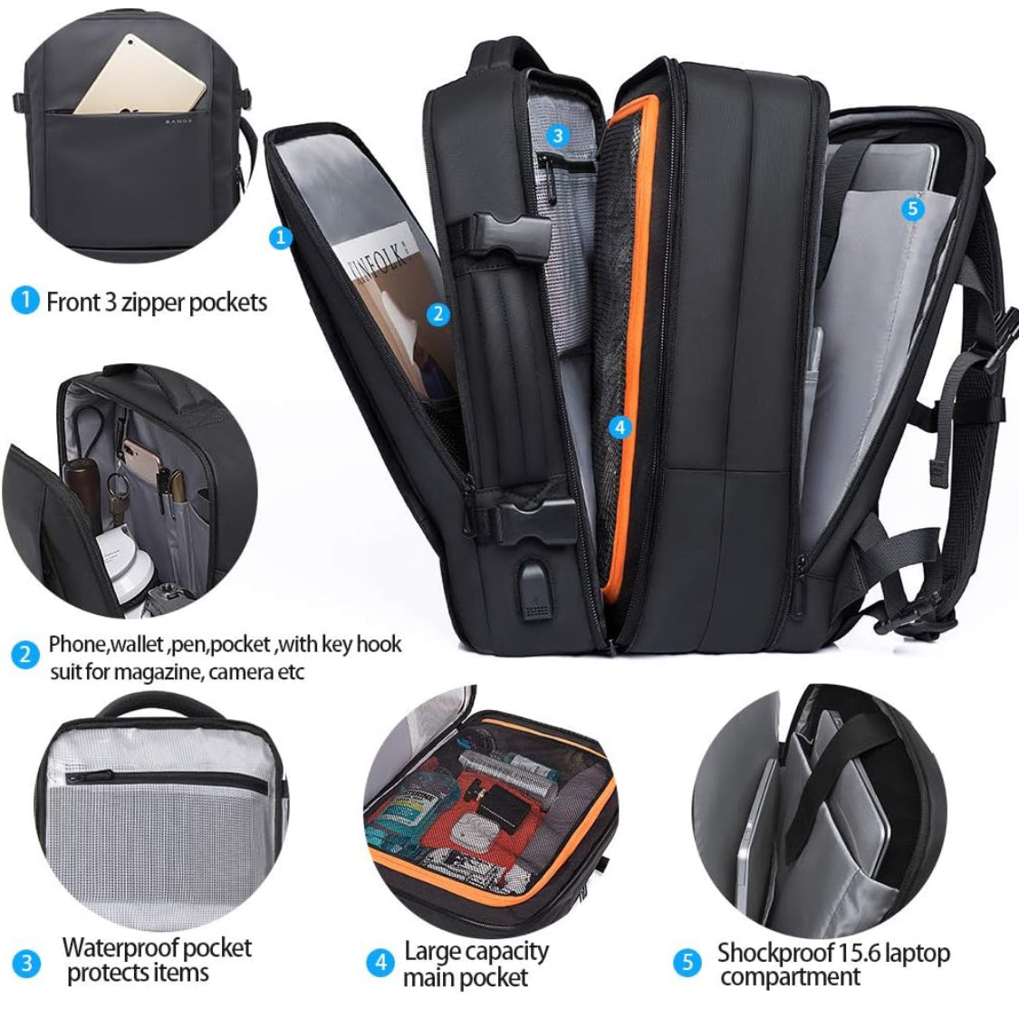 BANGE Expandable Travel Backpack - NARA SPACE
