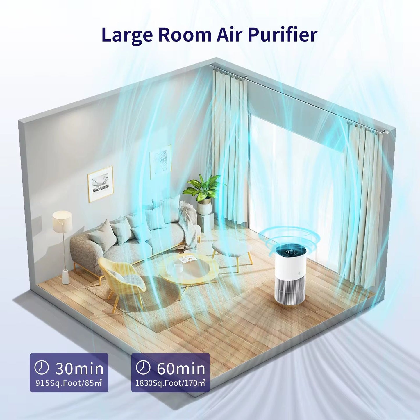 Smart Air Purifier with 50m² Coverage, 450m³/h CADR - NARA SPACE