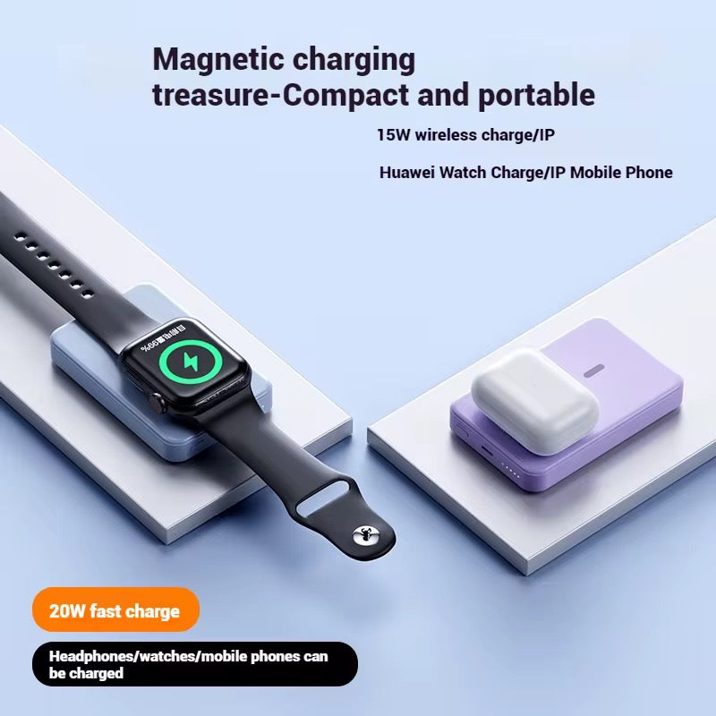 Magnetic Wireless Power Bank 10000mAh | 15W USB-C Slim Fast Charger for iPhone & Watch (BLACK) - NARA SPACE