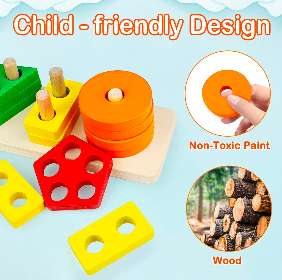 Montessori Wooden Sorting & Stacking Toy