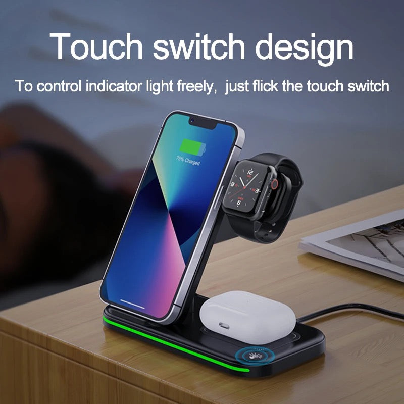 Foldable 15W Wireless Charger – 3-in-1 Charging Station - NARA SPACE