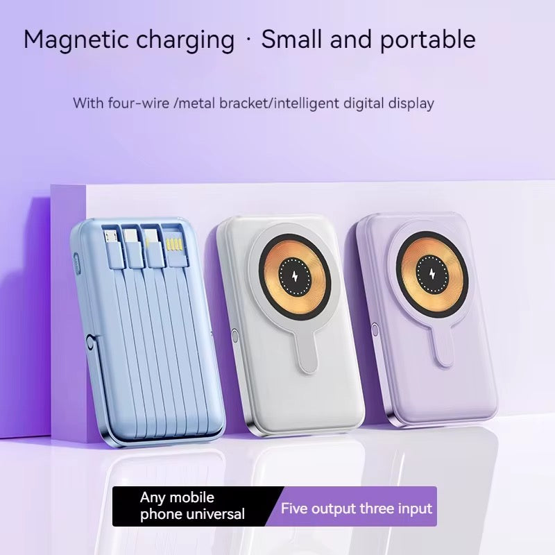 Magnetic 10000mAh Wireless Power Bank with Built-in Cables & Stand - NARA SPACE
