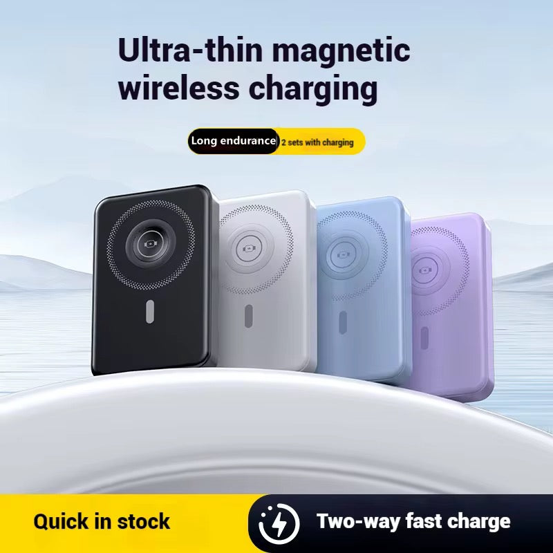 Magnetic Wireless Power Bank 10000mAh | 15W USB-C Slim Fast Charger for iPhone & Watch (BLACK) - NARA SPACE