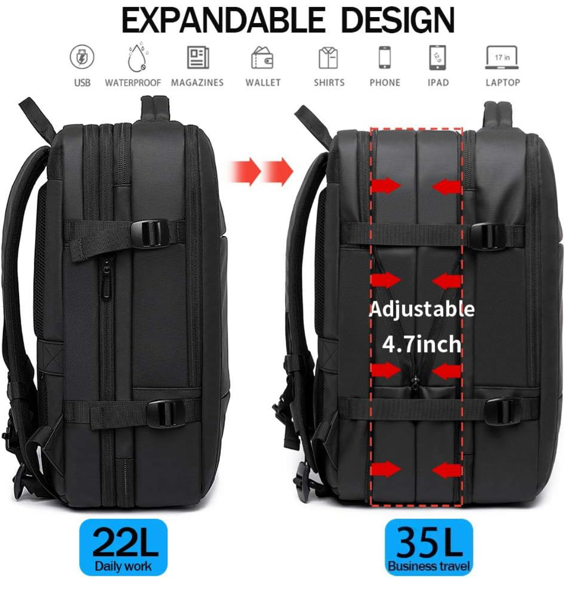 BANGE Expandable Travel Backpack - NARA SPACE