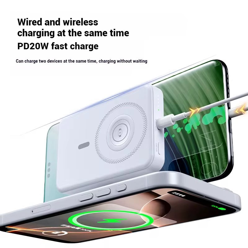 Magnetic Wireless Power Bank 10000mAh | 15W USB-C Slim Fast Charger for iPhone & Watch (BLACK) - NARA SPACE