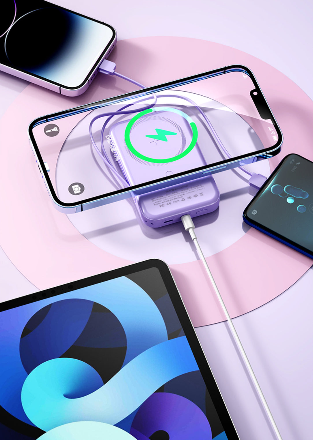 Magnetic 10000mAh Power Bank – 15W Wireless & 22.5W PD Fast Charging with Built-in Cables - NARA SPACE