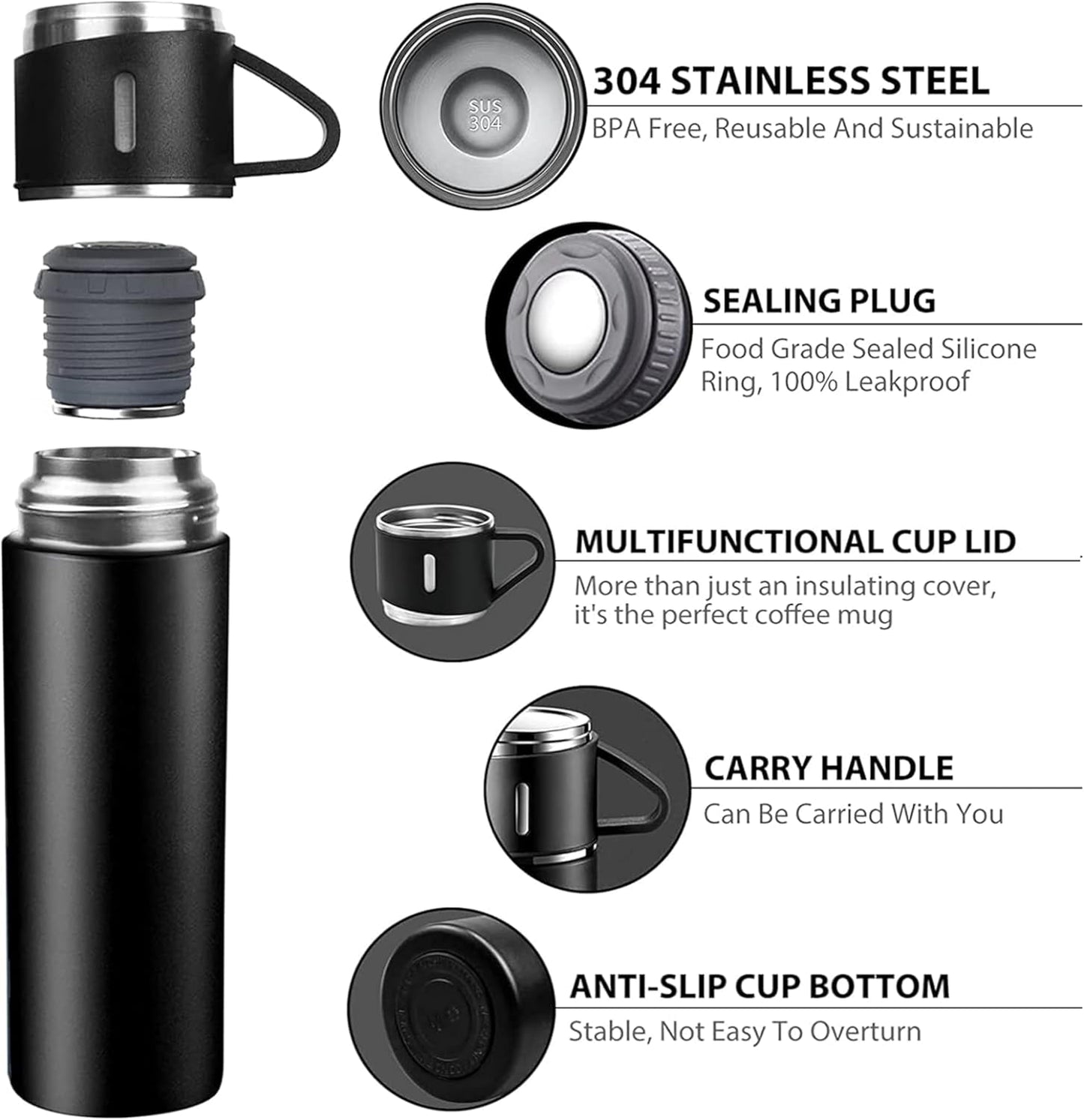 500ml Stainless Steel Vacuum Thermos Flask – Hot & Cold Insulated Bottle - NARA SPACE