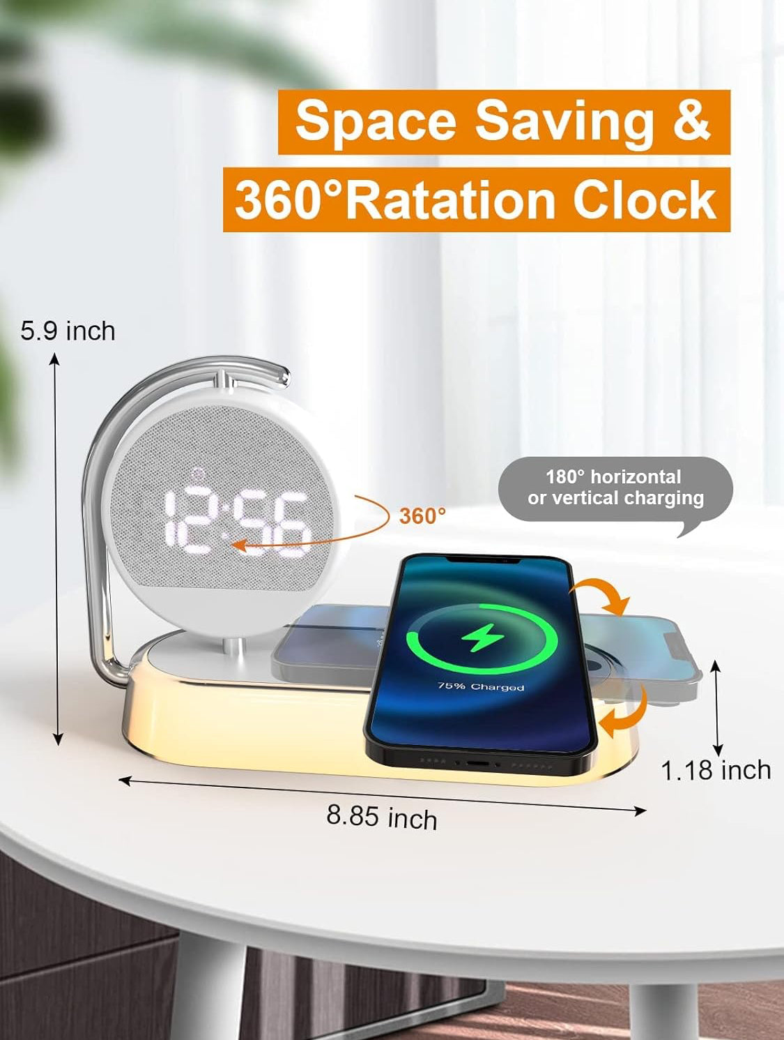 3-in-1 Night Light Alarm Clock with 15W Wireless Charger & Dimmable Touch Lamp - NARA SPACE