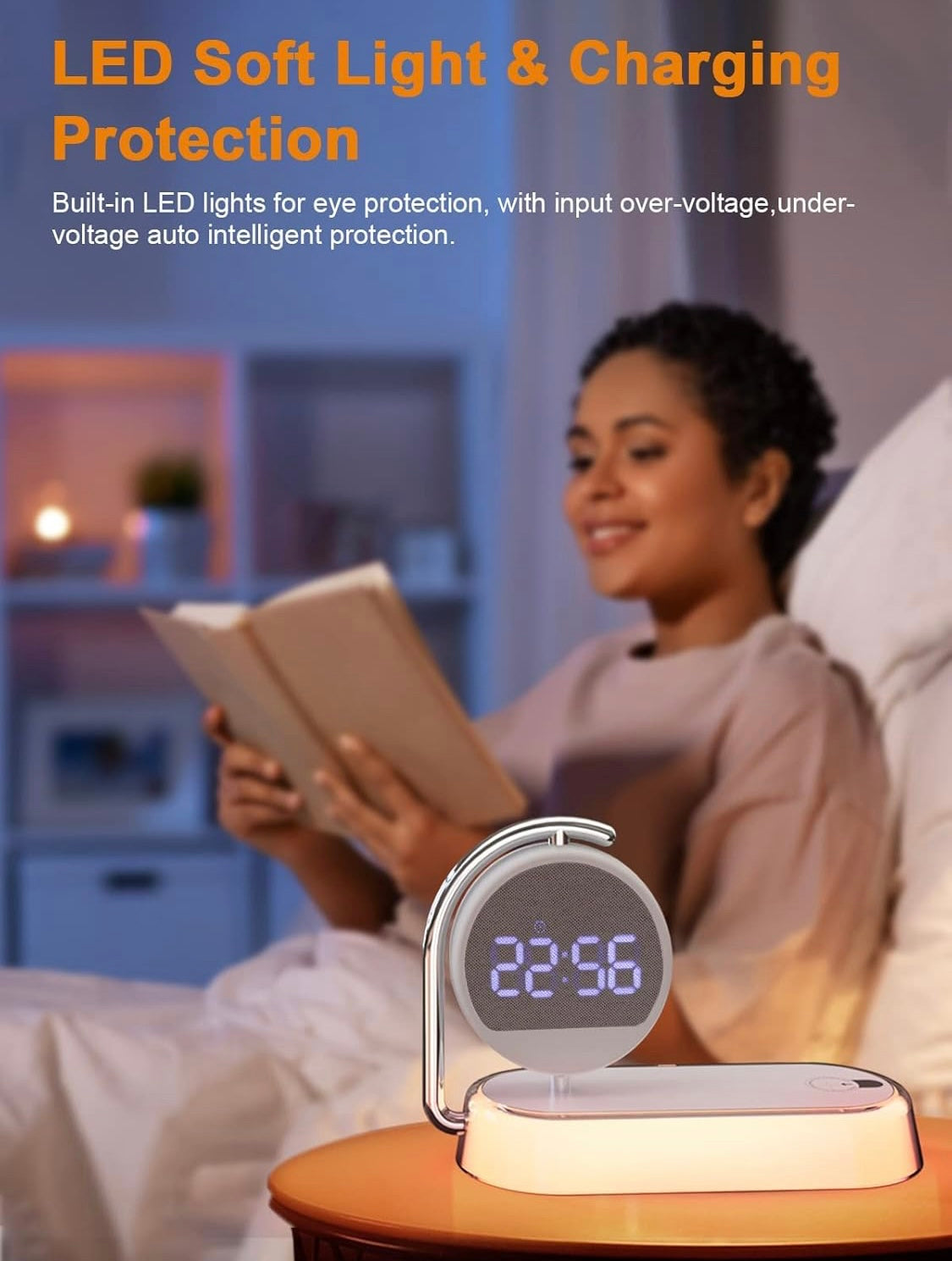 3-in-1 Night Light Alarm Clock with 15W Wireless Charger & Dimmable Touch Lamp - NARA SPACE