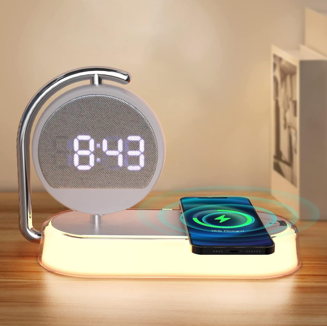 3-in-1 Night Light Alarm Clock with 15W Wireless Charger & Dimmable Touch Lamp - NARA SPACE