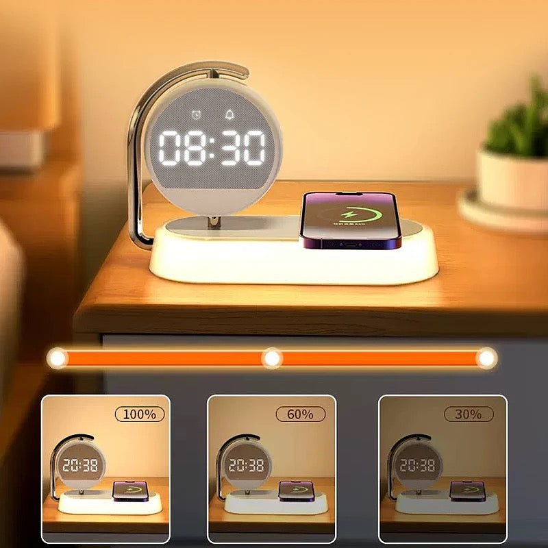 3-in-1 Night Light Alarm Clock with 15W Wireless Charger & Dimmable Touch Lamp - NARA SPACE