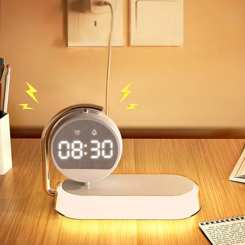 3-in-1 Night Light Alarm Clock with 15W Wireless Charger & Dimmable Touch Lamp - NARA SPACE
