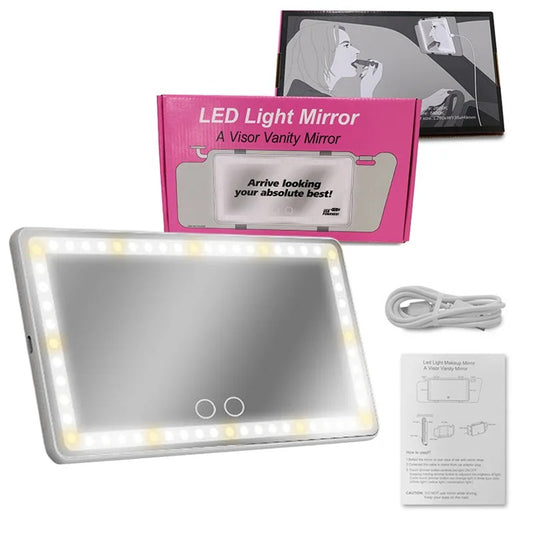 LED Car Makeup Mirror with Adjustable Brightness & Touchscreen – Universal Fit - NARA SPACE