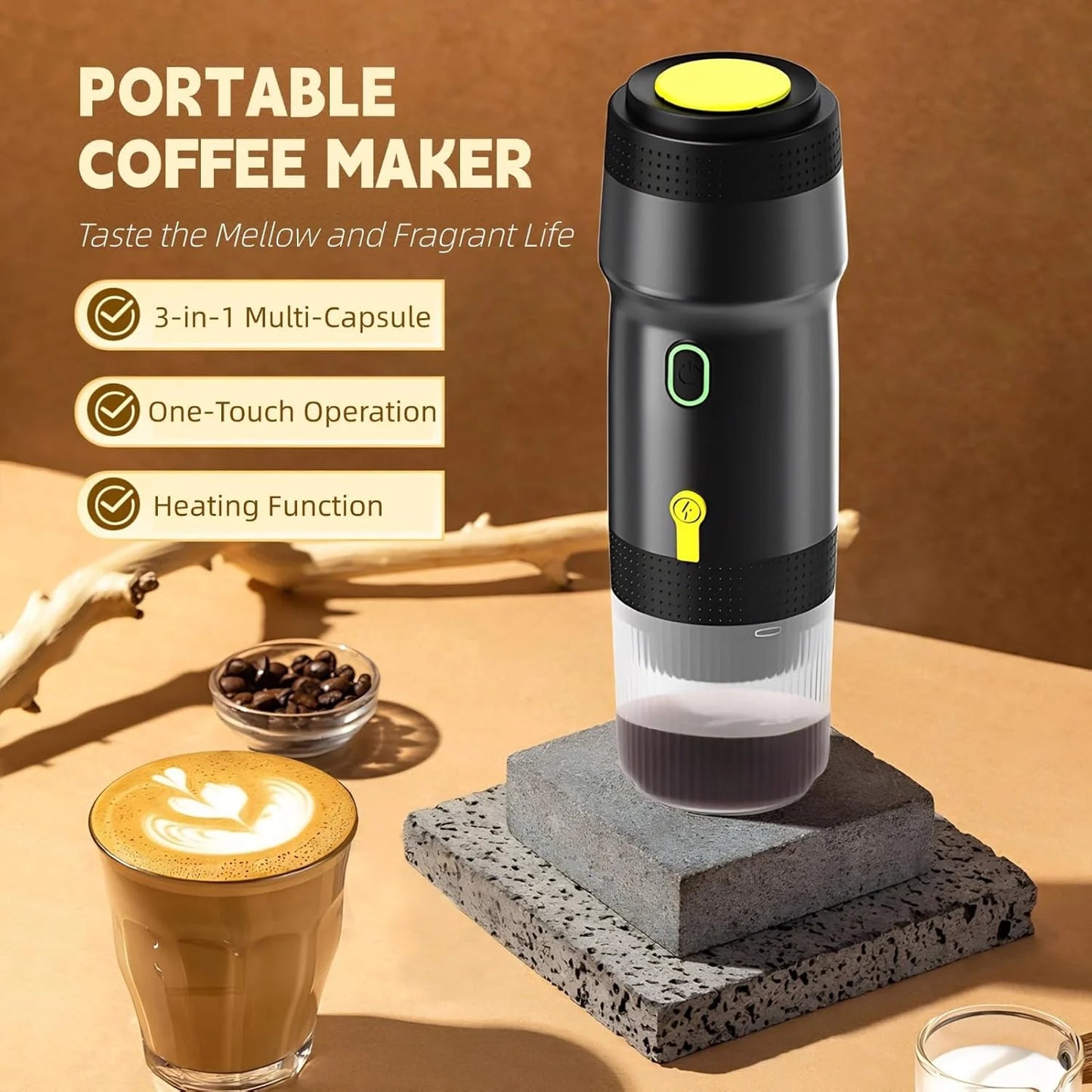 Portable Self-Heating Espresso Maker Compatible with NS Capsules & Ground Coffee - NARA SPACE