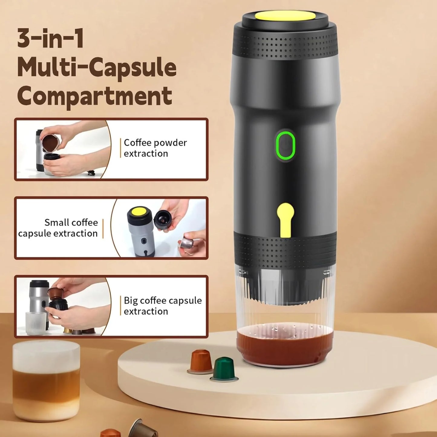 Portable Self-Heating Espresso Maker Compatible with NS Capsules & Ground Coffee - NARA SPACE