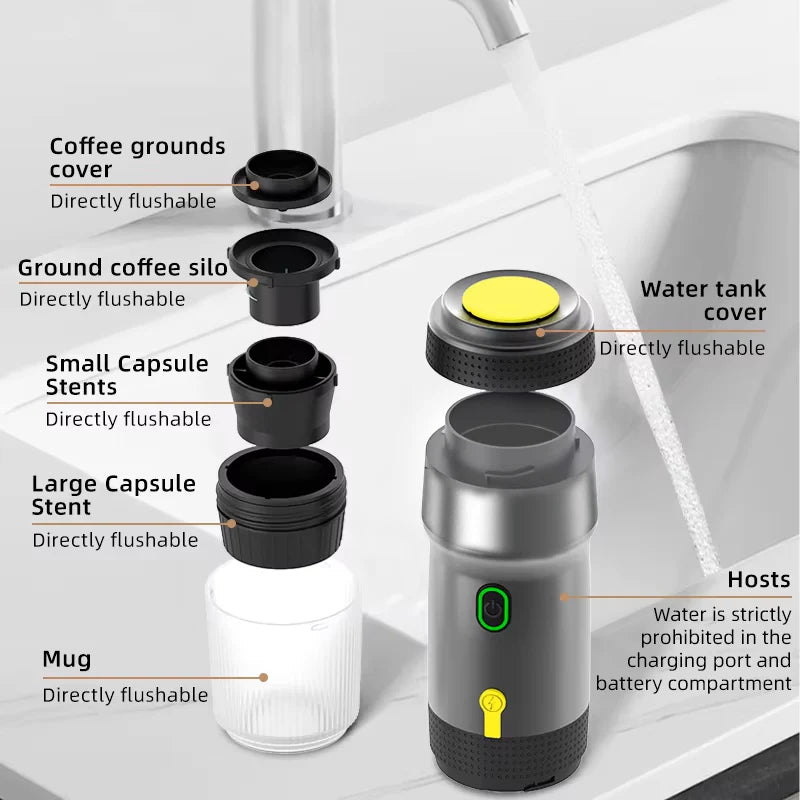 Portable Self-Heating Espresso Maker Compatible with NS Capsules & Ground Coffee - NARA SPACE