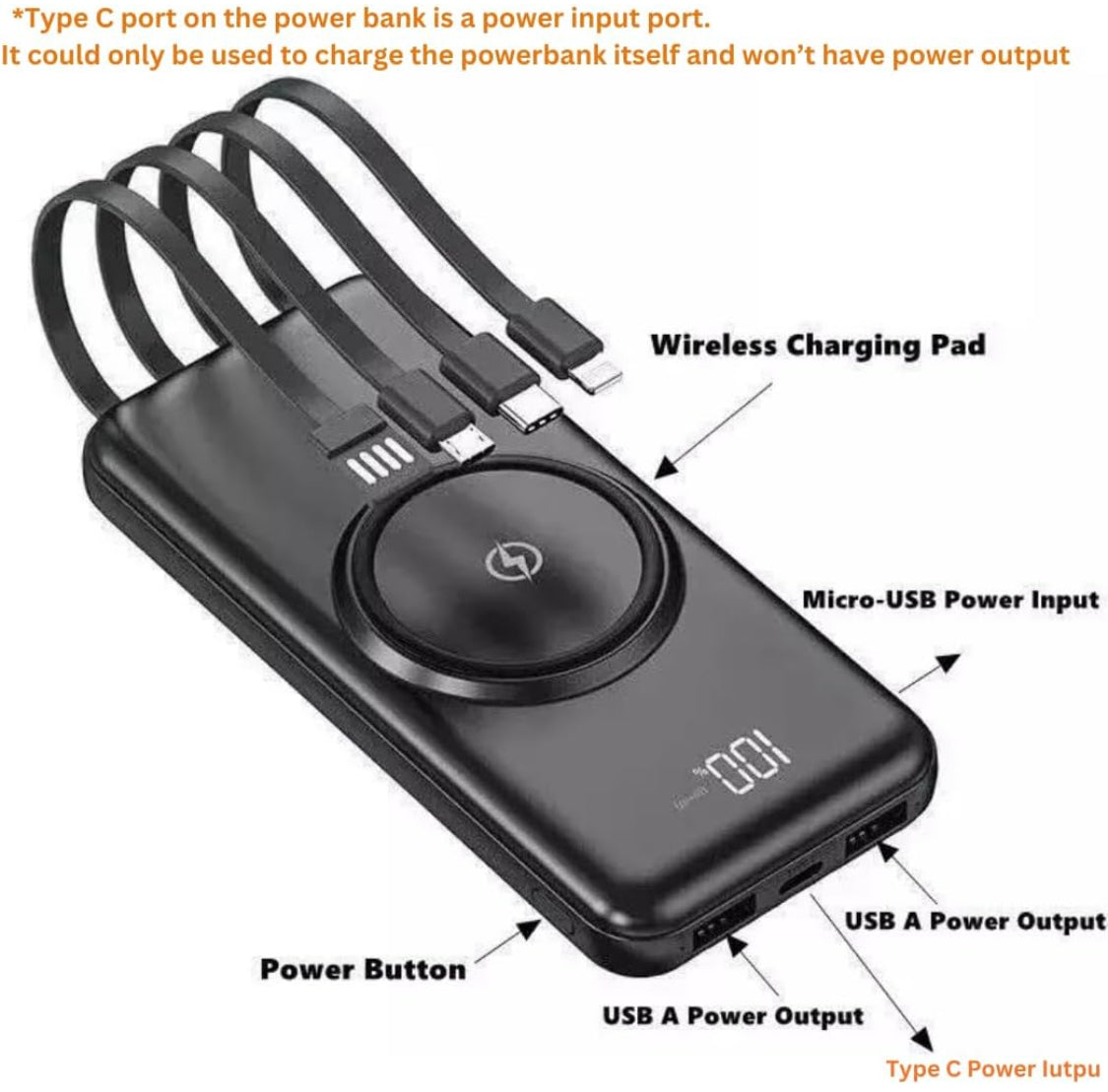 Wireless Power Bank with 4 Different Ports