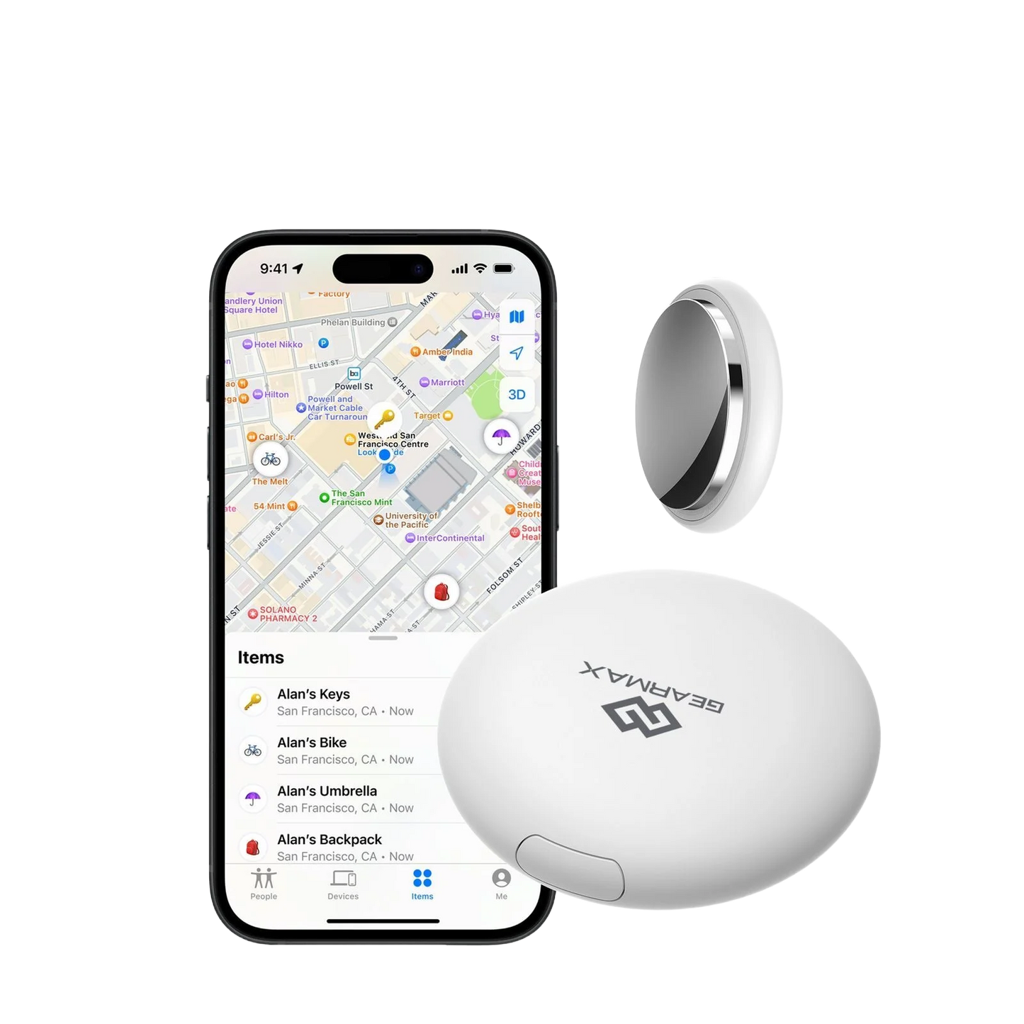 GEARMAX iTag: совместимый с Apple Find My Bluetooth GPS-трекер для ключей, кошельков и домашних животных