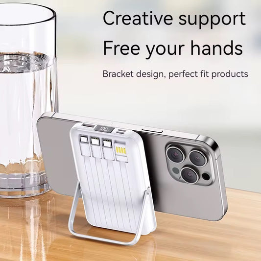Magnetic 10000mAh Wireless Power Bank with Built-in Cables & Stand - NARA SPACE