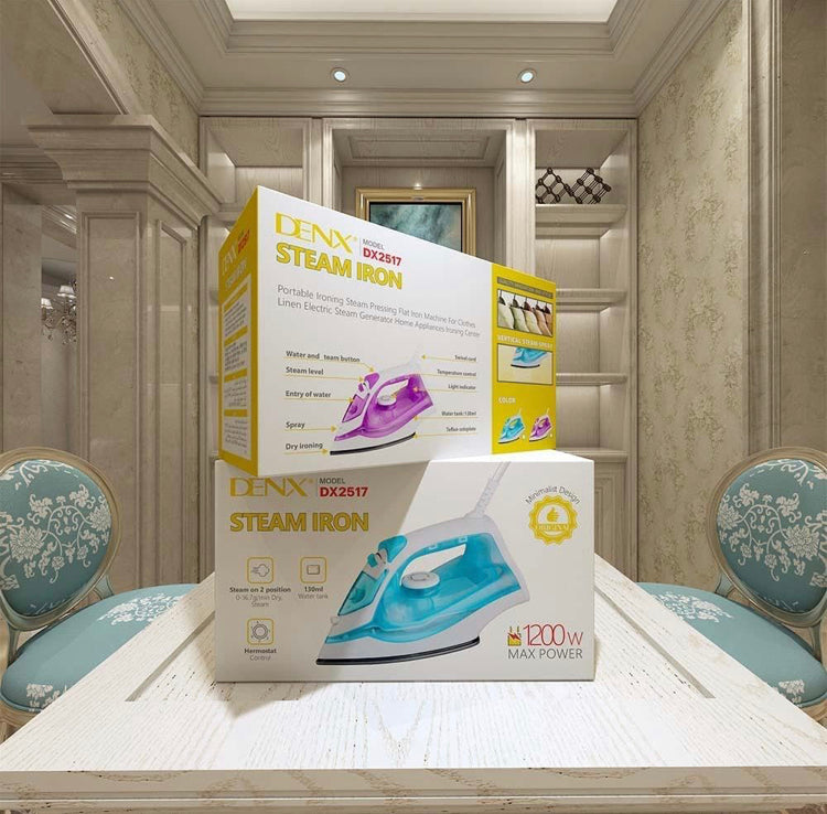 DENX 1200W Max Power Steam Iron – Perfect for Wrinkle-Free Clothes & Fabrics (Purple) | 1 Year Warranty