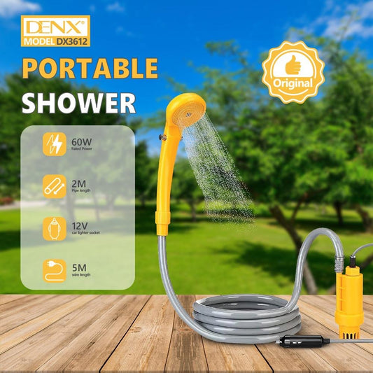 DENX Portable Outdoor Shower | 12V Rechargeable Camping Shower with 60W Power