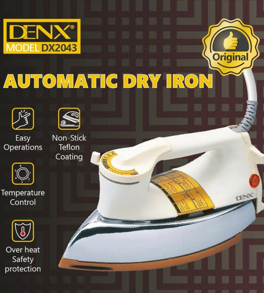 Denx DX2043 1000W Automatic Dry Iron – Non-Stick Soleplate & Safety Features - NARA SPACE