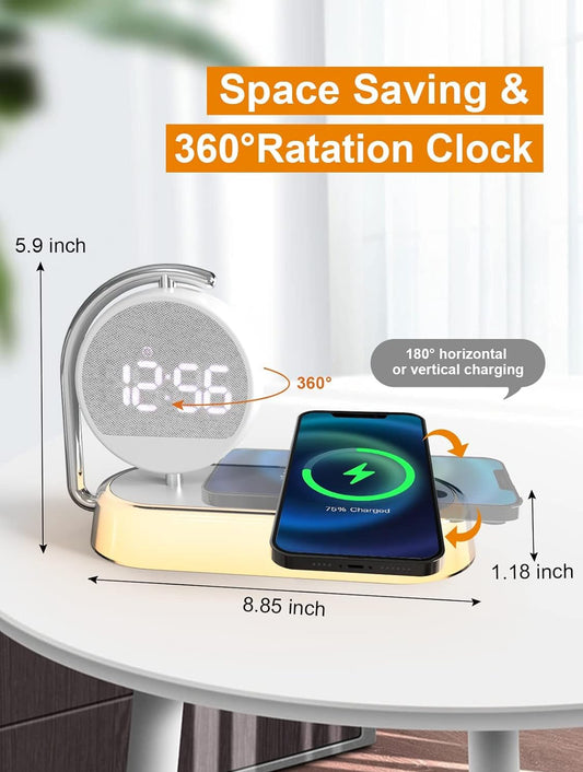 3-in-1 Night Light Alarm Clock with 15W Wireless Charger & Dimmable Touch Lamp - NARA SPACE
