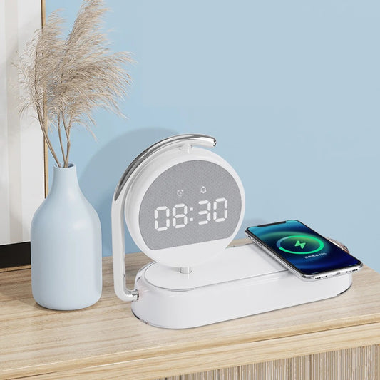 3 in 1 Night Light Alarm Clock, 3 Ways Dimmable Touch Table Lamp with 15W Wireless Charger