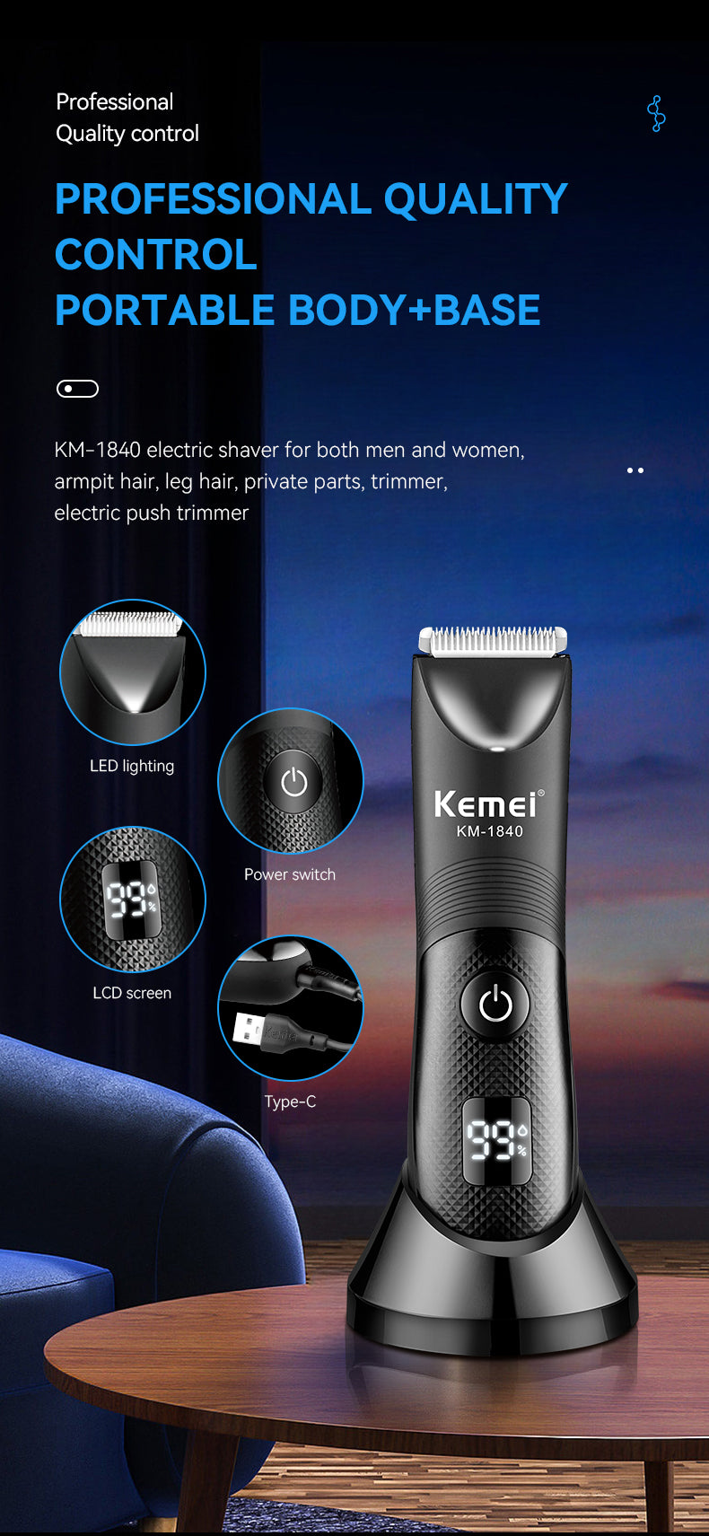 Rechargeable Hair Clipper | LCD Display | 90 Minute Run Time